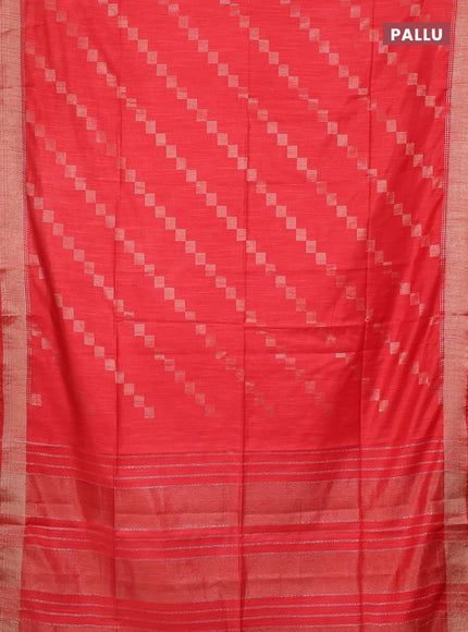 Semi bamboo saree red with zari weaves and zari woven border