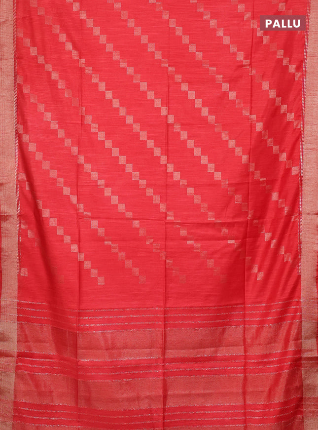 Semi bamboo saree red with zari weaves and zari woven border