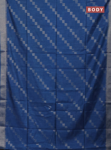 Semi bamboo saree cs blue with zari weaves and zari woven border