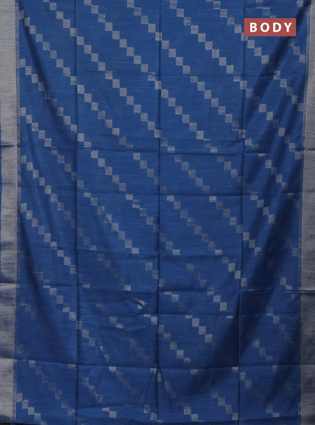 Semi bamboo saree cs blue with zari weaves and zari woven border