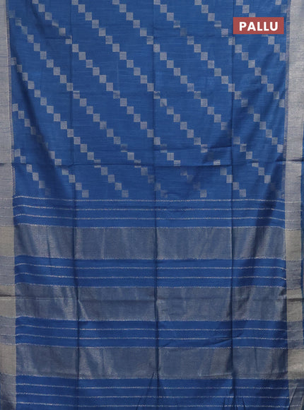 Semi bamboo saree cs blue with zari weaves and zari woven border
