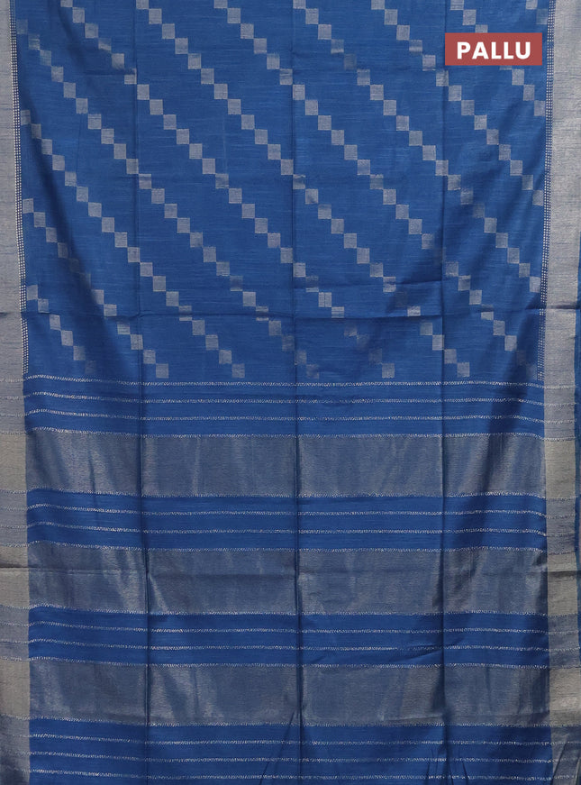 Semi bamboo saree cs blue with zari weaves and zari woven border