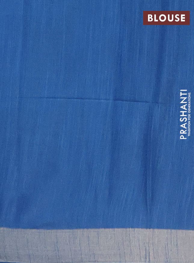 Semi bamboo saree cs blue with zari weaves and zari woven border