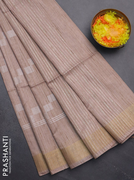 Semi bamboo saree beige with thread weaves and zari woven border