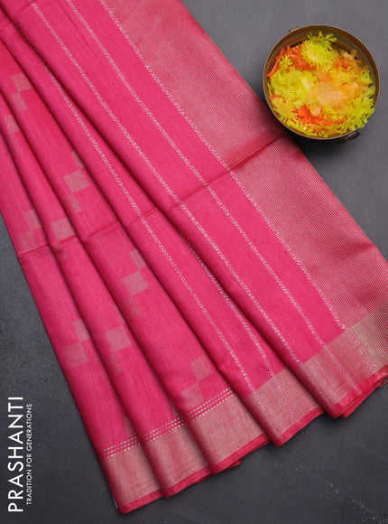 Semi bamboo saree pink with zari weaves and zari woven border