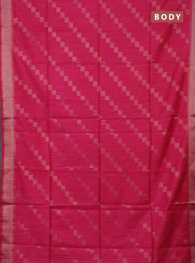 Semi bamboo saree pink with zari weaves and zari woven border