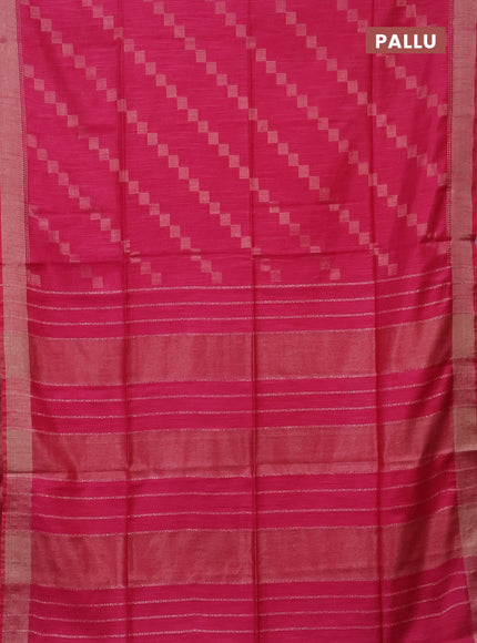 Semi bamboo saree pink with zari weaves and zari woven border