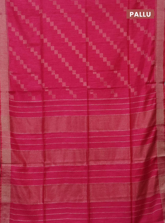 Semi bamboo saree pink with zari weaves and zari woven border