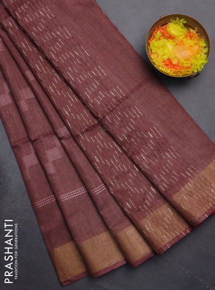 Semi bamboo saree brown with thread weaves and zari woven border