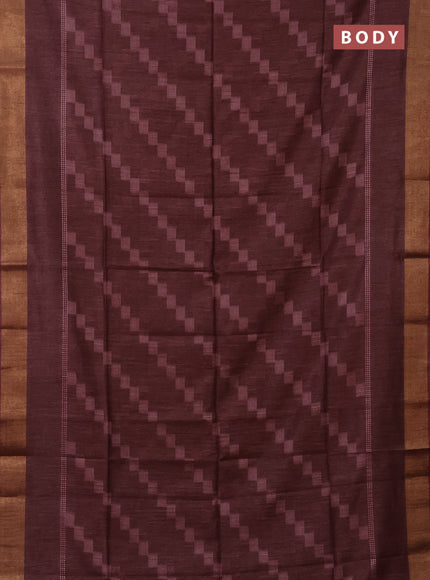 Semi bamboo saree brown with thread weaves and zari woven border