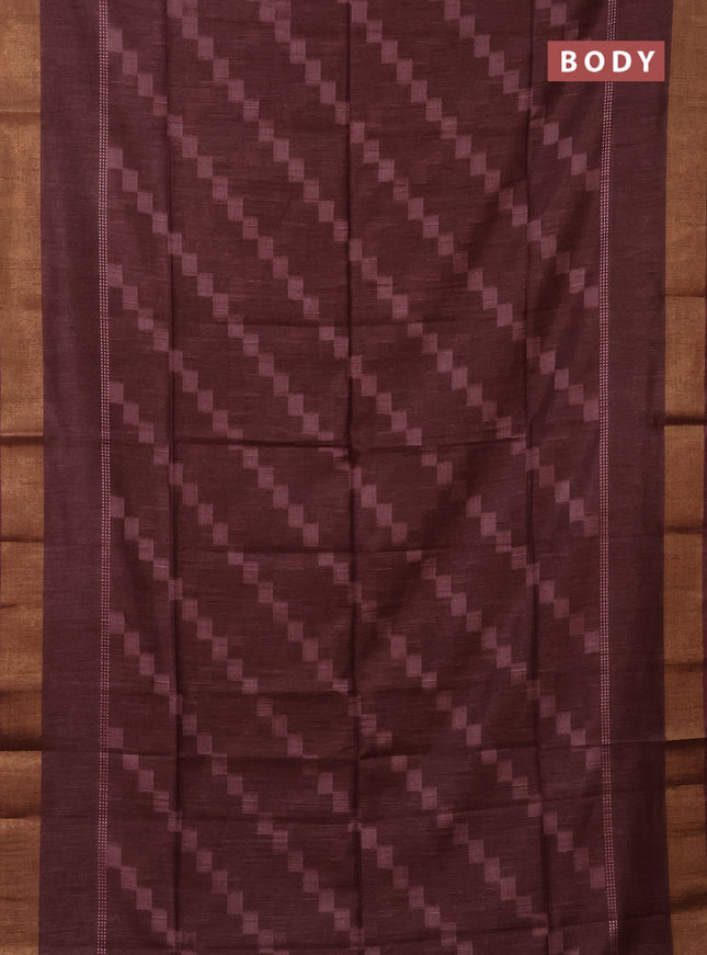 Semi bamboo saree brown with thread weaves and zari woven border