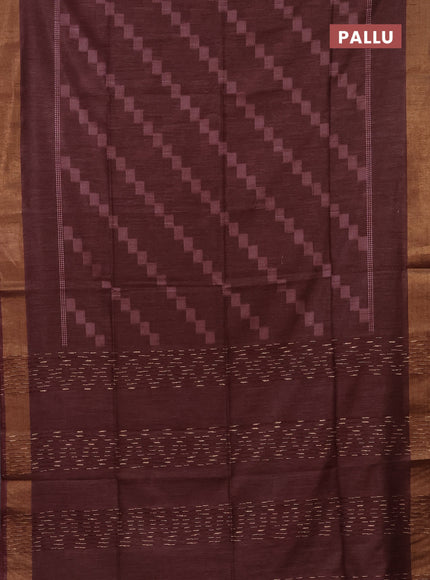 Semi bamboo saree brown with thread weaves and zari woven border