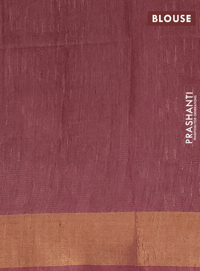 Semi bamboo saree brown with thread weaves and zari woven border