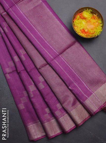 Semi bamboo saree purple with zari weaves and zari woven border