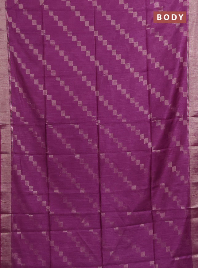 Semi bamboo saree purple with zari weaves and zari woven border
