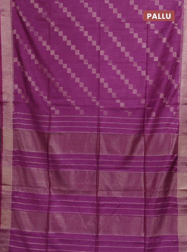 Semi bamboo saree purple with zari weaves and zari woven border