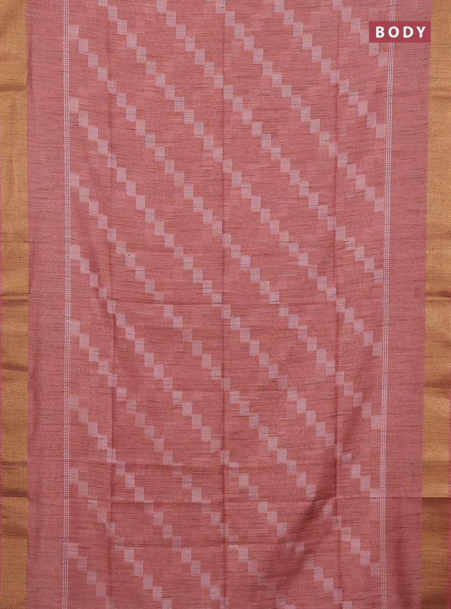 Semi bamboo saree peach shade with thread weaves and zari woven border