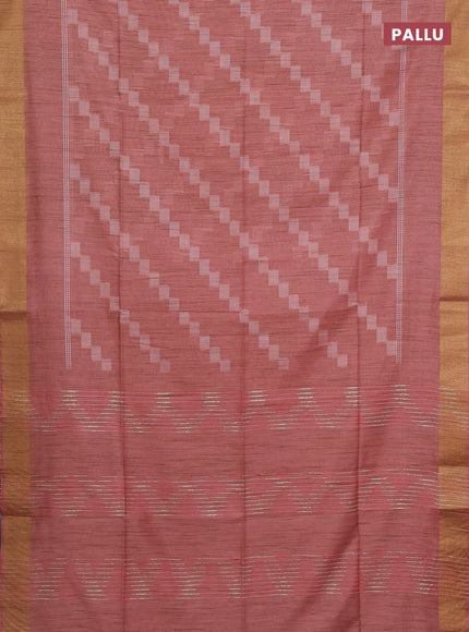 Semi bamboo saree peach shade with thread weaves and zari woven border