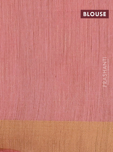 Semi bamboo saree peach shade with thread weaves and zari woven border