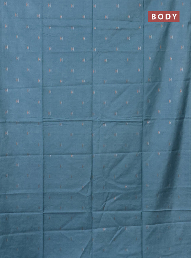 Semi bamboo saree pastel blue with silver & copper zari buttas in borderless style