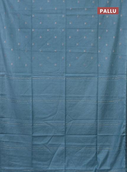 Semi bamboo saree pastel blue with silver & copper zari buttas in borderless style