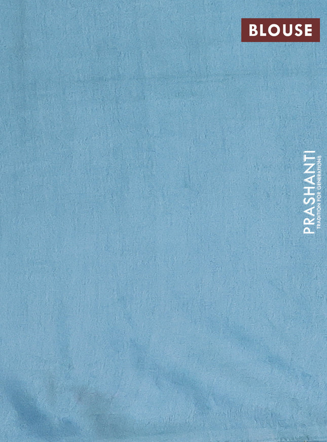 Semi bamboo saree pastel blue with silver & copper zari buttas in borderless style