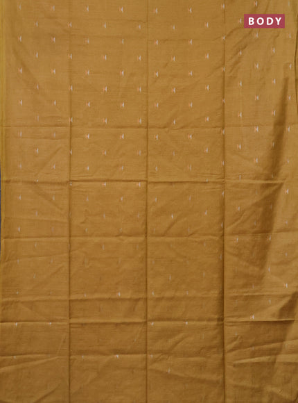 Semi bamboo saree mustard shade with silver & copper zari buttas in borderless style