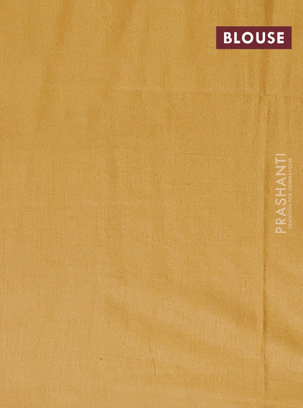 Semi bamboo saree mustard shade with silver & copper zari buttas in borderless style