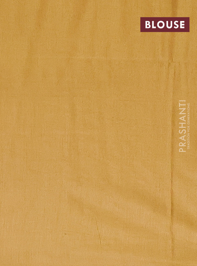 Semi bamboo saree mustard shade with silver & copper zari buttas in borderless style