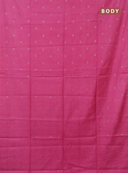 Semi bamboo saree light pink with silver & copper zari buttas in borderless style