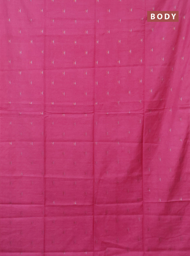 Semi bamboo saree light pink with silver & copper zari buttas in borderless style
