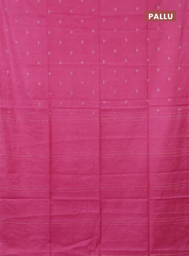 Semi bamboo saree light pink with silver & copper zari buttas in borderless style