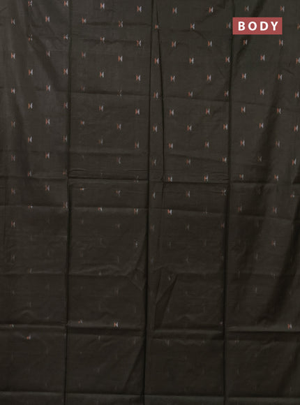 Semi bamboo saree military green with silver & copper zari buttas in borderless style