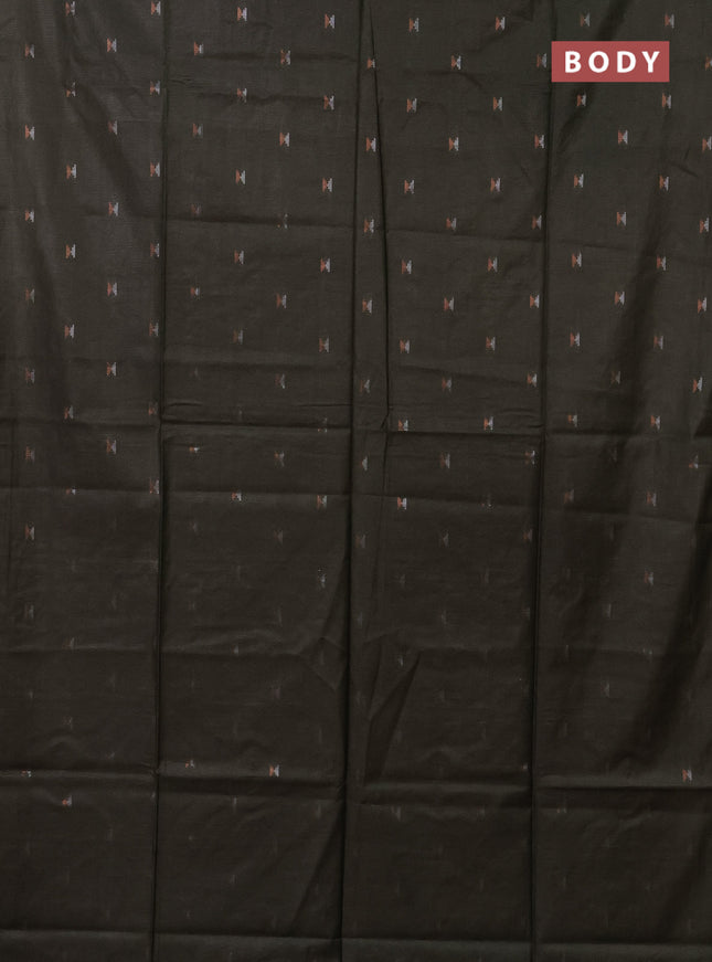 Semi bamboo saree military green with silver & copper zari buttas in borderless style