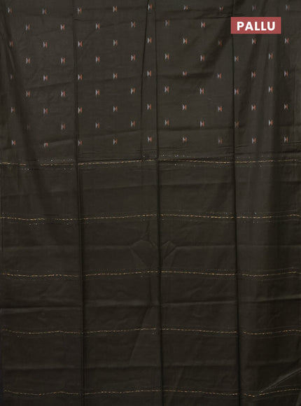 Semi bamboo saree military green with silver & copper zari buttas in borderless style