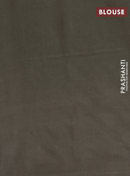 Semi bamboo saree military green with silver & copper zari buttas in borderless style