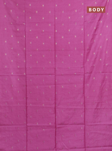 Semi bamboo saree light pink with silver & copper zari buttas in borderless style