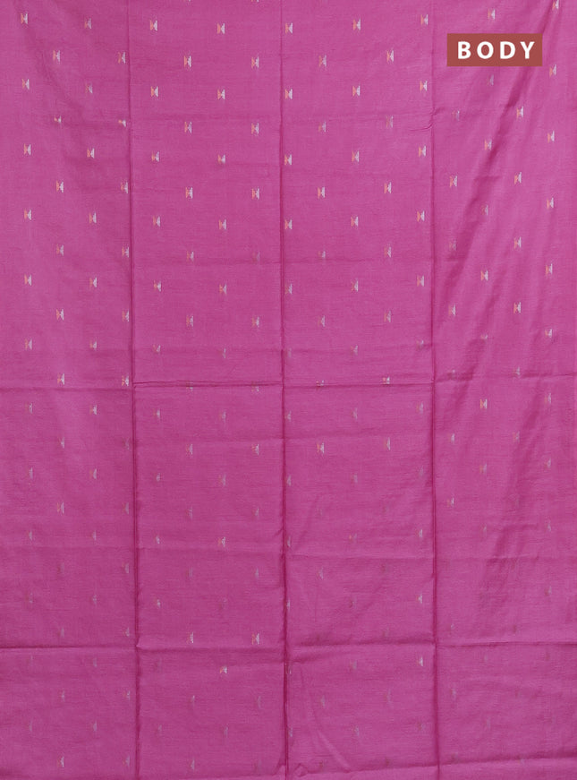 Semi bamboo saree light pink with silver & copper zari buttas in borderless style