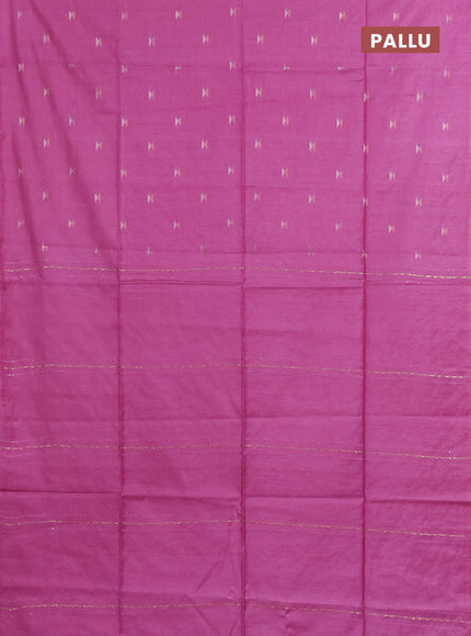 Semi bamboo saree light pink with silver & copper zari buttas in borderless style