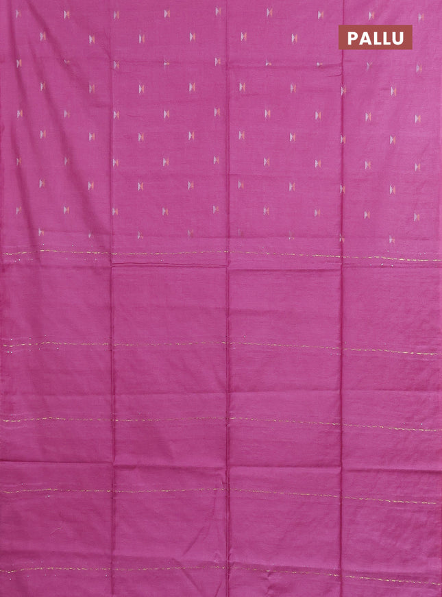 Semi bamboo saree light pink with silver & copper zari buttas in borderless style