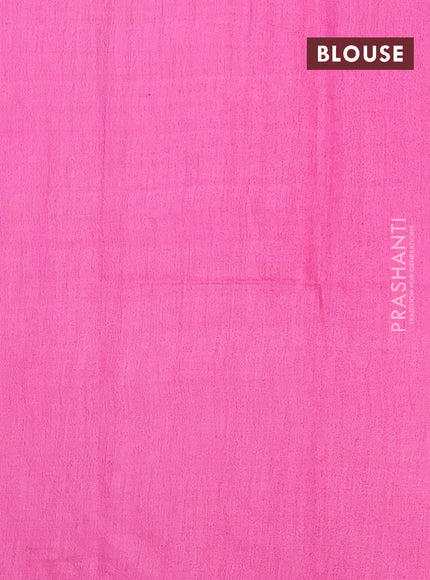 Semi bamboo saree candy pink with silver & copper zari buttas in borderless style