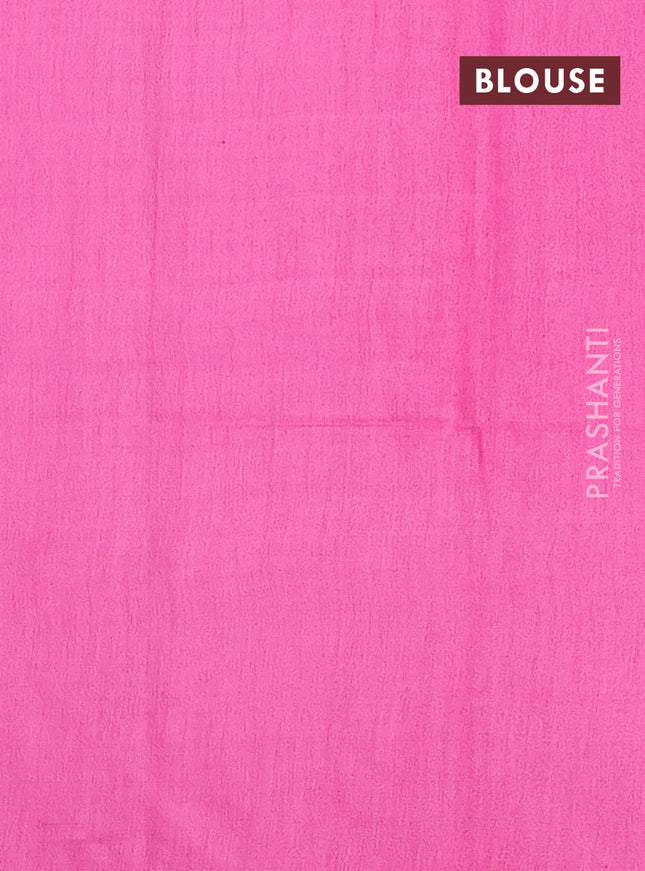 Semi bamboo saree candy pink with silver & copper zari buttas in borderless style