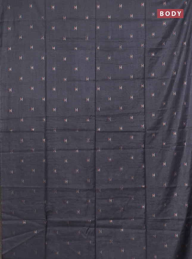 Semi bamboo saree grey with silver & copper zari buttas in borderless style