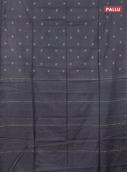 Semi bamboo saree grey with silver & copper zari buttas in borderless style