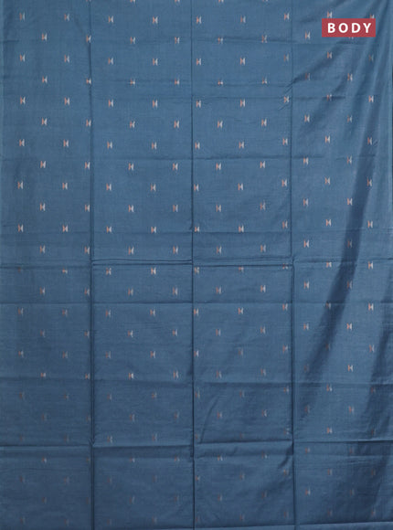 Semi bamboo saree pastel blue with silver & copper zari buttas in borderless style