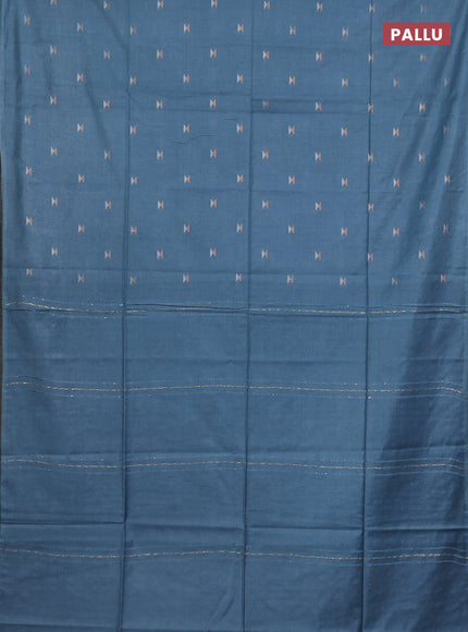 Semi bamboo saree pastel blue with silver & copper zari buttas in borderless style