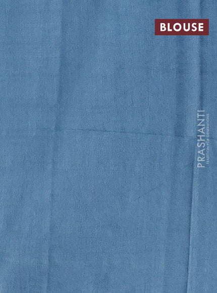 Semi bamboo saree pastel blue with silver & copper zari buttas in borderless style