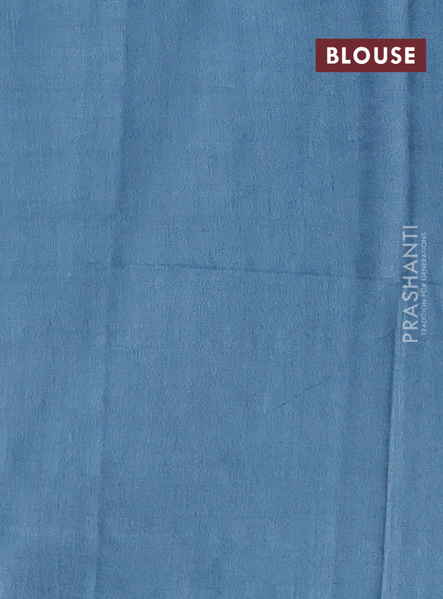 Semi bamboo saree pastel blue with silver & copper zari buttas in borderless style