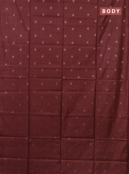 Semi bamboo saree maroon with silver & copper zari buttas in borderless style