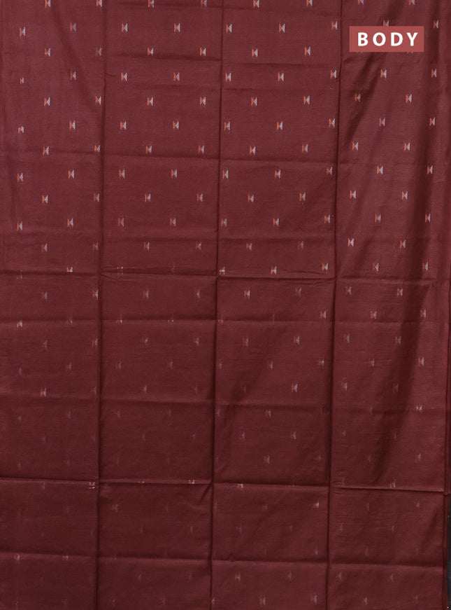 Semi bamboo saree maroon with silver & copper zari buttas in borderless style